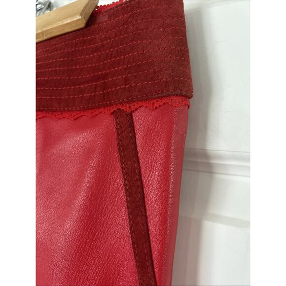 Women's pants real leather Red suede waistband ankle zip lined New 29 X 35 gromt - Picture 3 of 16